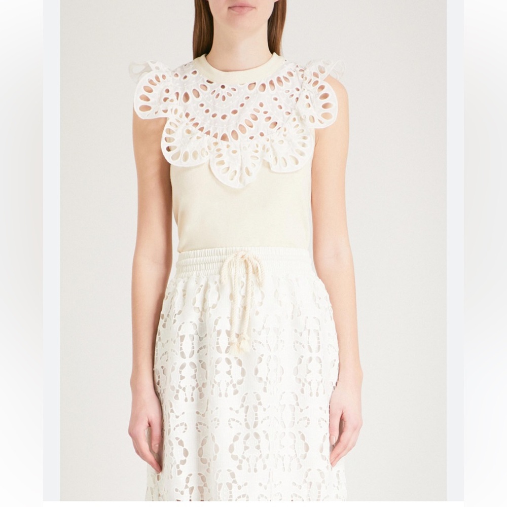 See By Chloe Eyelet Neck Cotton Top Buttercream Broderie Anglaise
